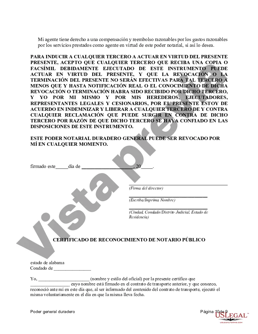 Preview Poder general duradero para la propiedad y las finanzas o efectivo financiero en caso de incapacidad