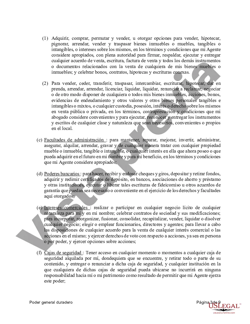 Preview Poder general duradero para la propiedad y las finanzas o efectivo financiero en caso de incapacidad