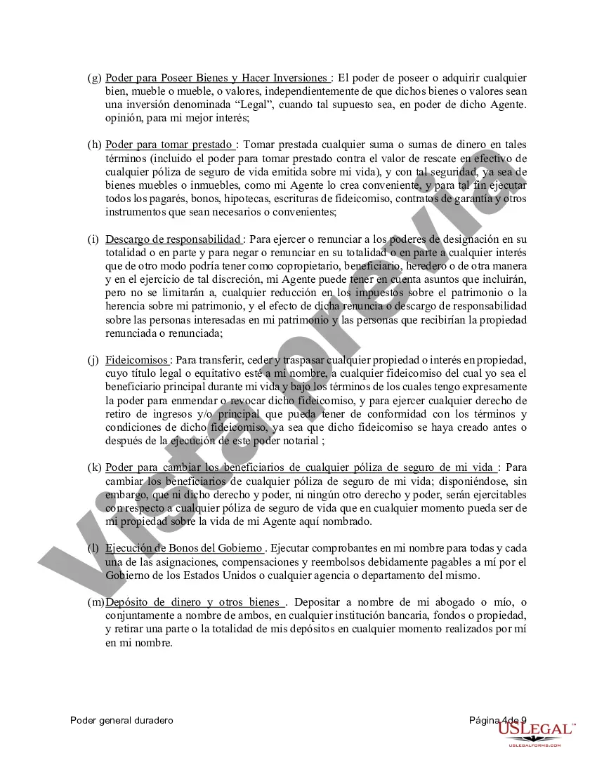 Preview Poder general duradero para la propiedad y las finanzas o efectivo financiero en caso de incapacidad