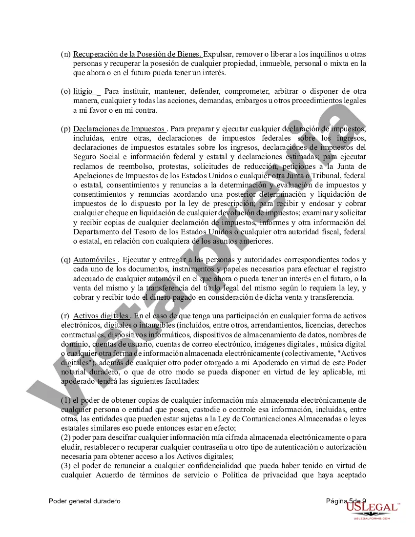Preview Poder general duradero para la propiedad y las finanzas o efectivo financiero en caso de incapacidad