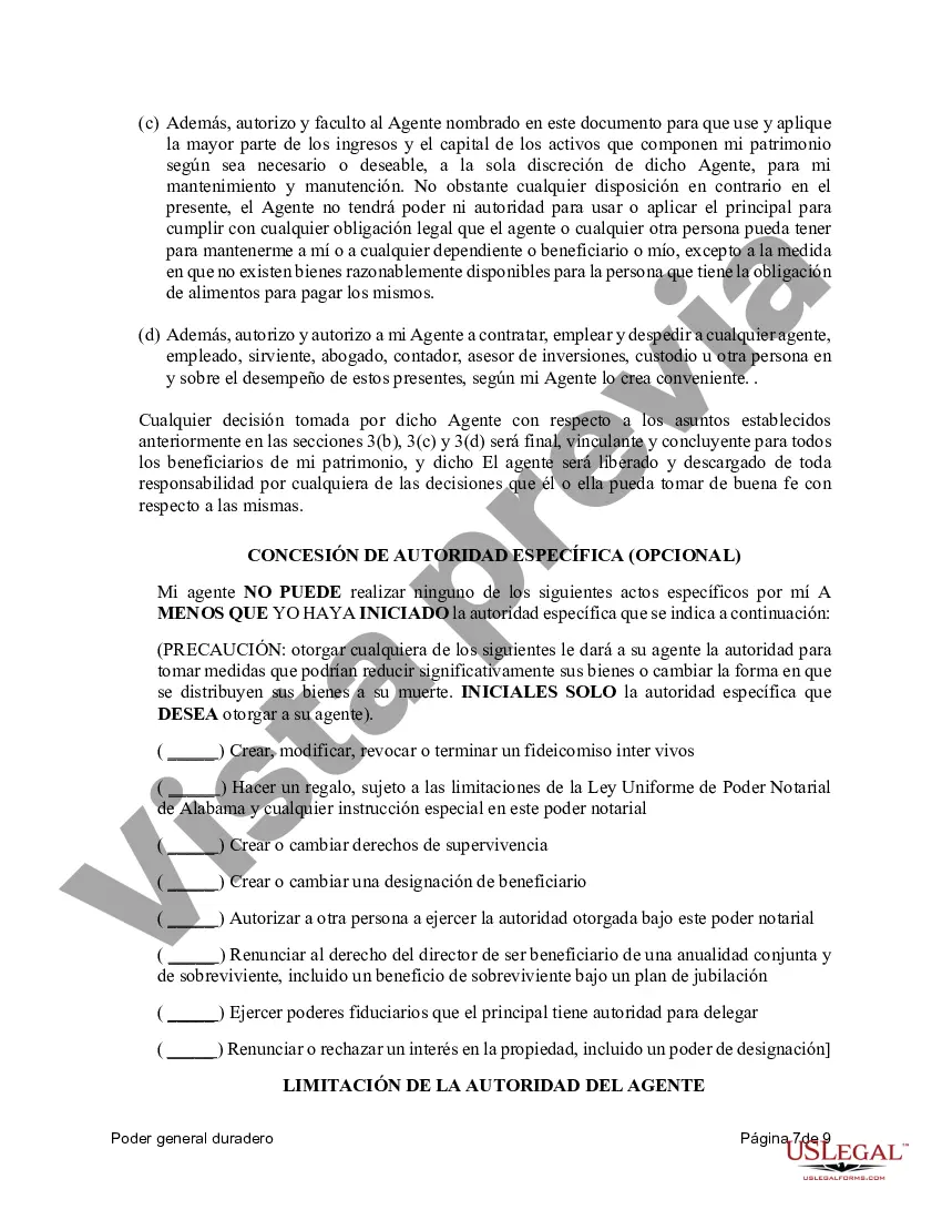 Preview Poder general duradero para la propiedad y las finanzas o efectivo financiero en caso de incapacidad