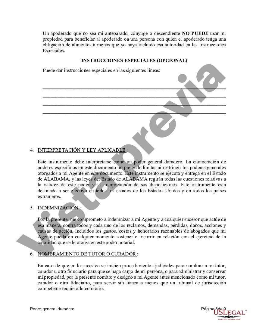 Preview Poder general duradero para la propiedad y las finanzas o efectivo financiero en caso de incapacidad