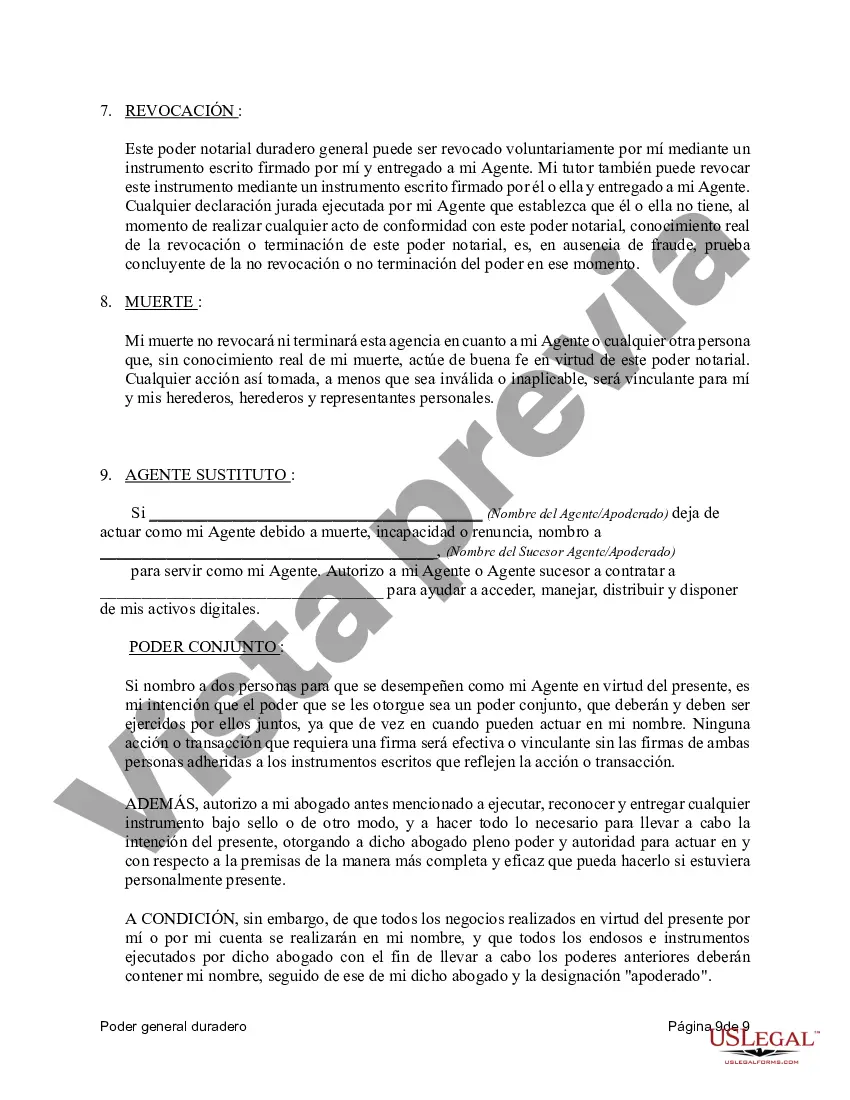 Preview Poder general duradero para la propiedad y las finanzas o efectivo financiero en caso de incapacidad