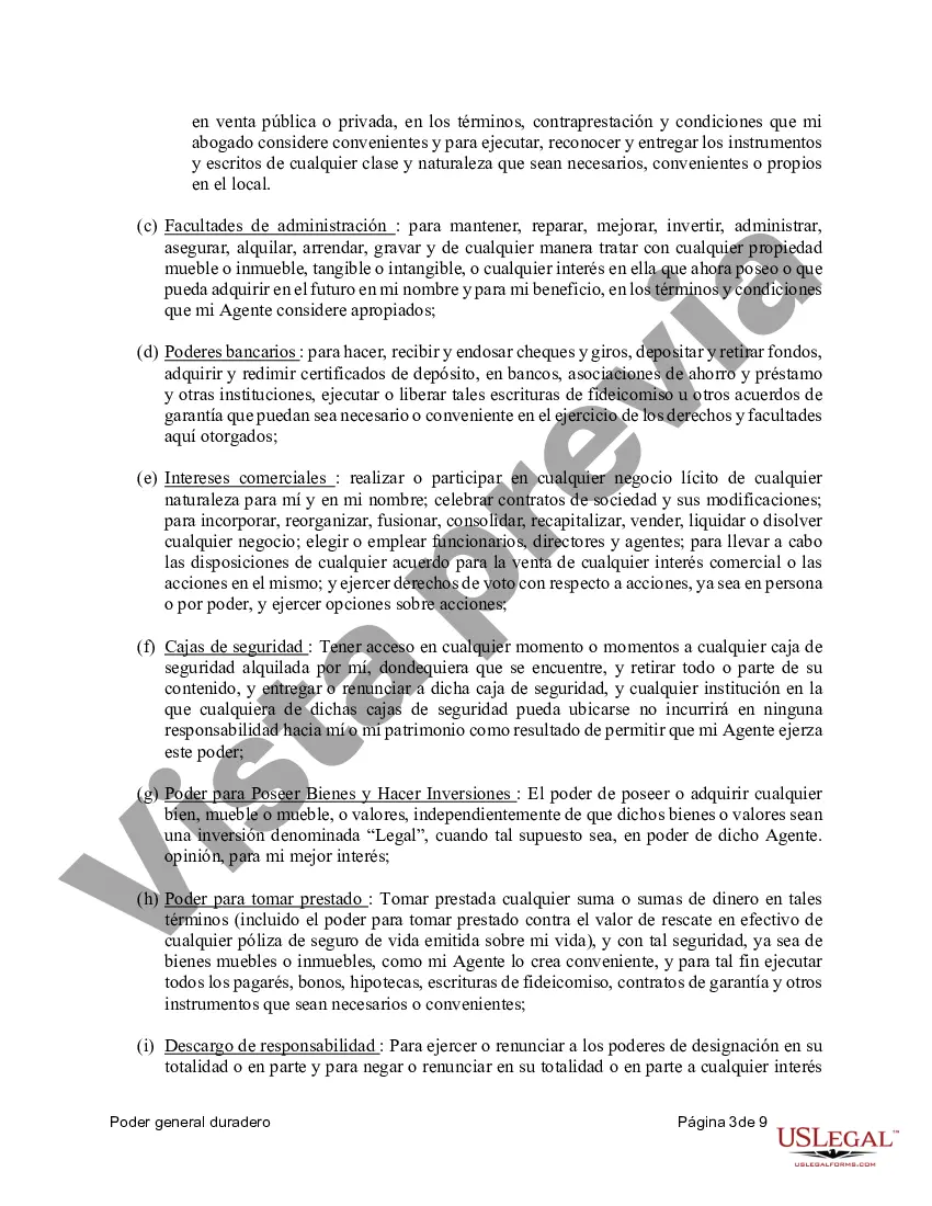 Preview Poder General Duradero para Bienes y Finanzas o Financiero Efectivo Inmediatamente