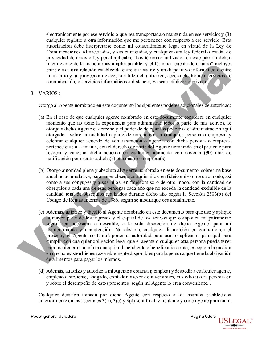Preview Poder General Duradero para Bienes y Finanzas o Financiero Efectivo Inmediatamente