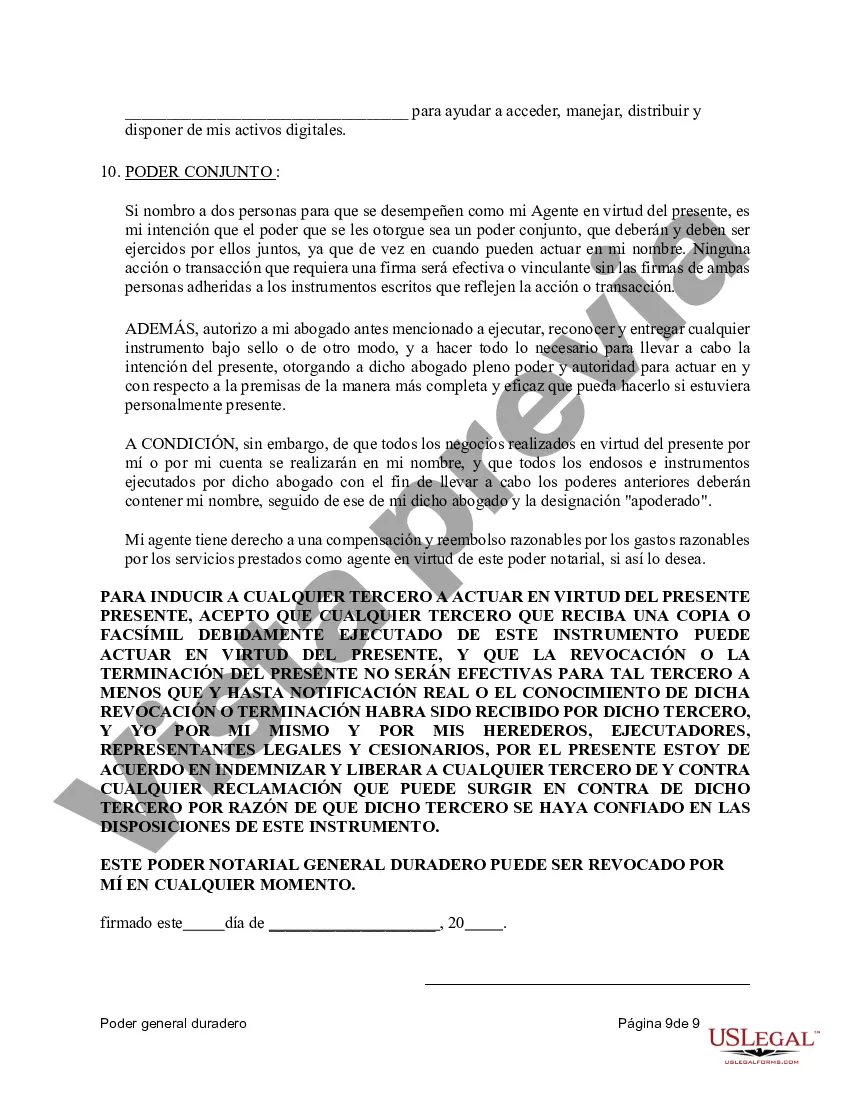 Preview Poder General Duradero para Bienes y Finanzas o Financiero Efectivo Inmediatamente