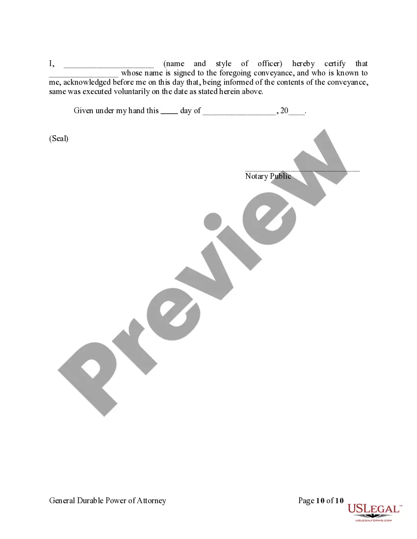 Preview General Durable Power of Attorney for Property and Finances or Financial Effective Immediately