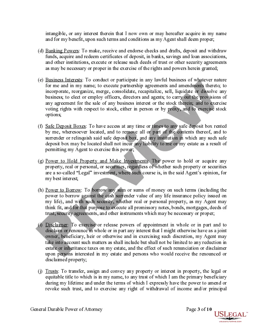 Preview General Durable Power of Attorney for Property and Finances or Financial Effective Immediately