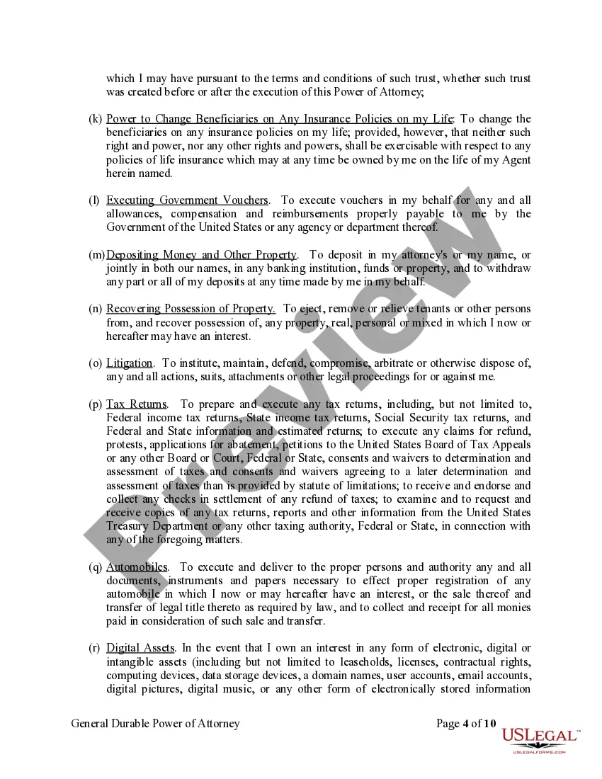 Preview General Durable Power of Attorney for Property and Finances or Financial Effective Immediately