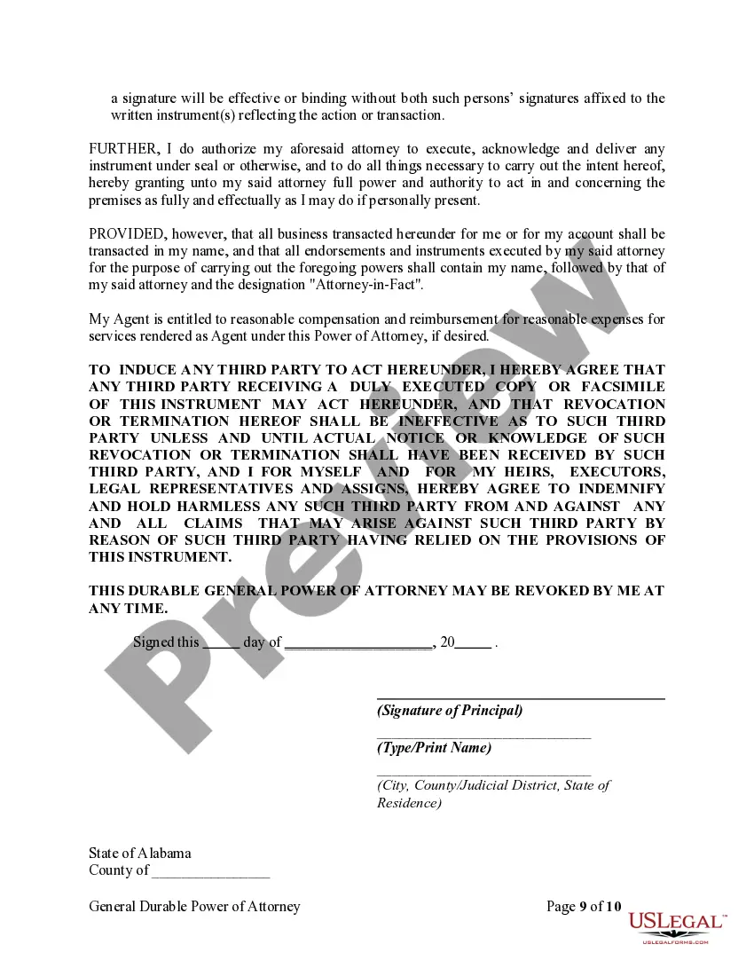 Preview General Durable Power of Attorney for Property and Finances or Financial Effective Immediately