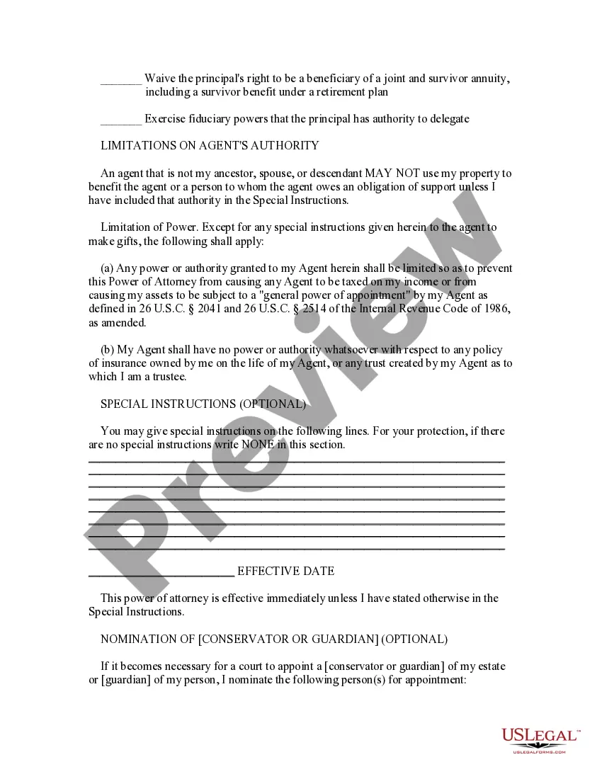Preview Statutory General Power of Attorney Effective Immediately