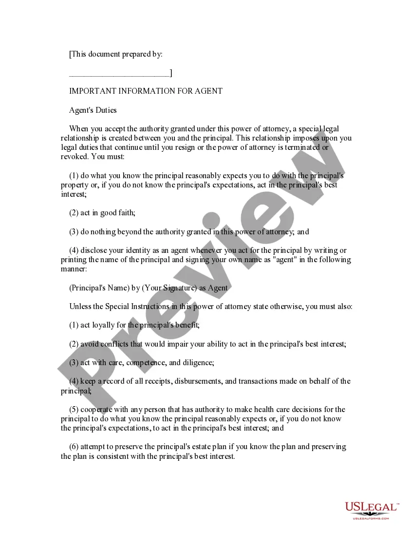 Preview Statutory General Power of Attorney Effective Immediately