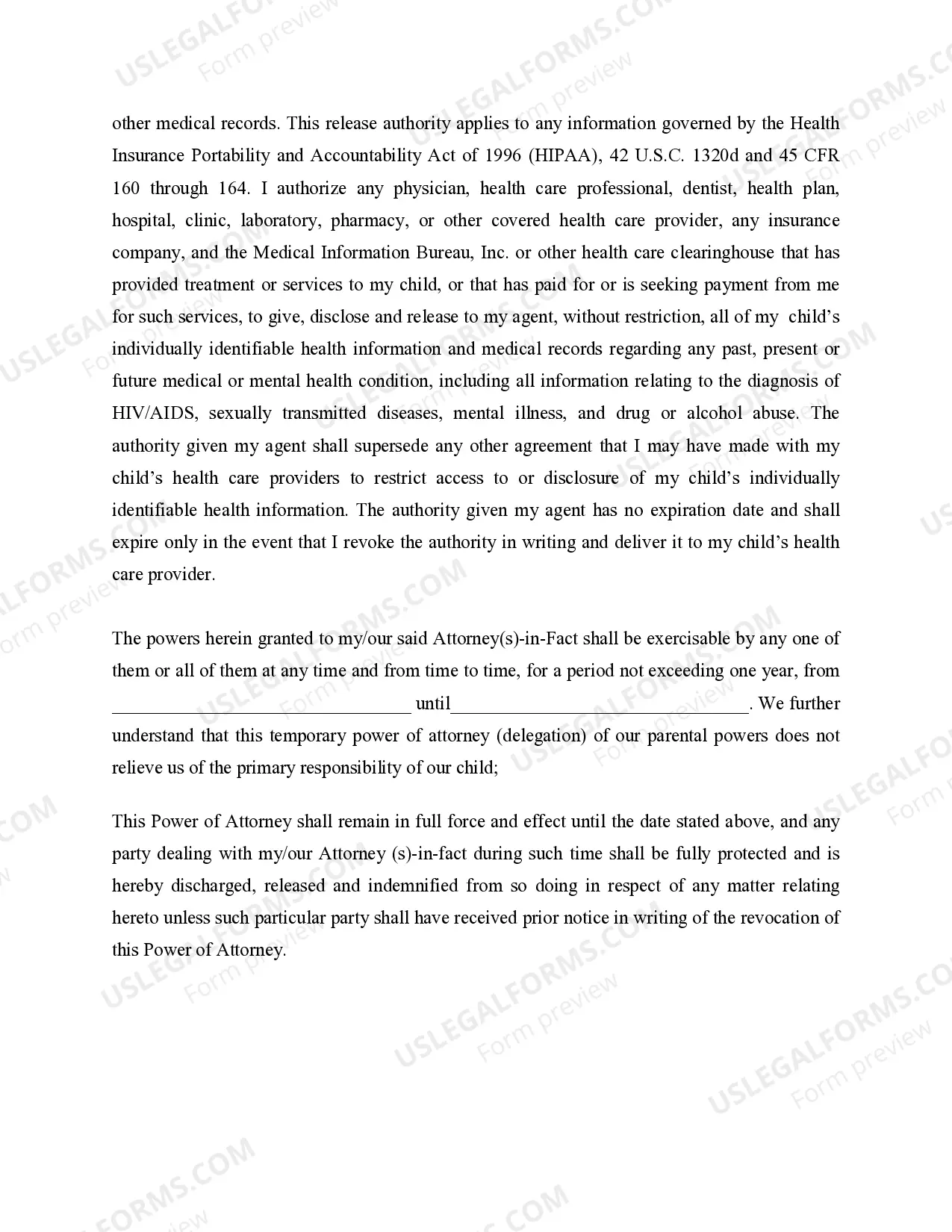 Preview Power of Attorney for Care and Custody of Children