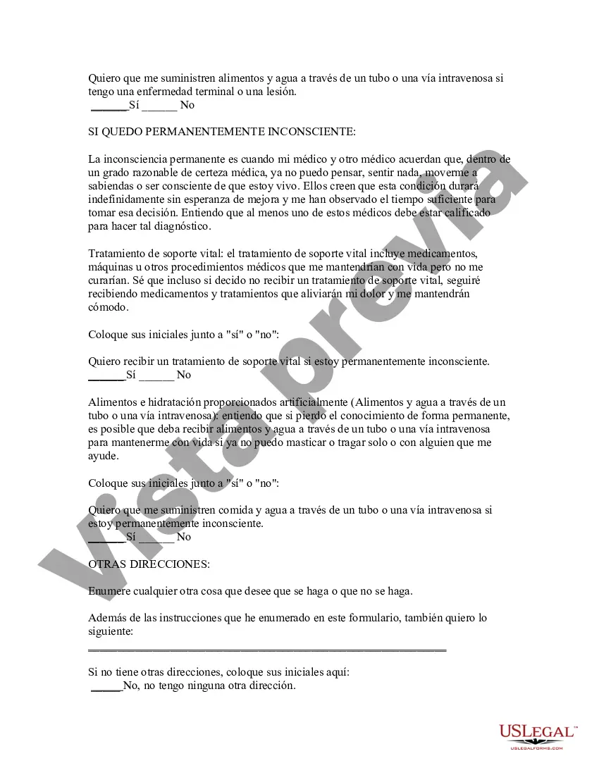 Preview Directiva Anticipada de Atención Médica - Testamento en Vida y Poder para la Atención Médica - Formulario Estatutario