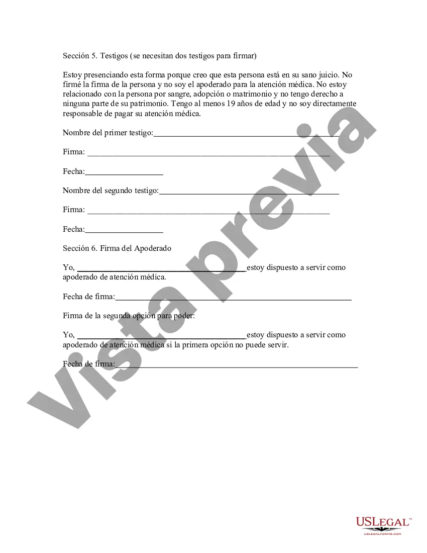 Preview Directiva Anticipada de Atención Médica - Testamento en Vida y Poder para la Atención Médica - Formulario Estatutario