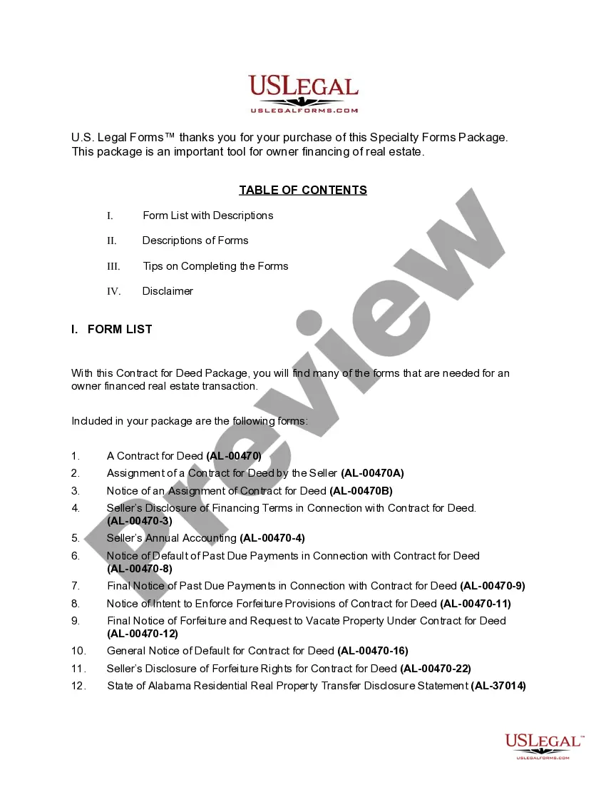 Preview Alabama Contract for Deed Package