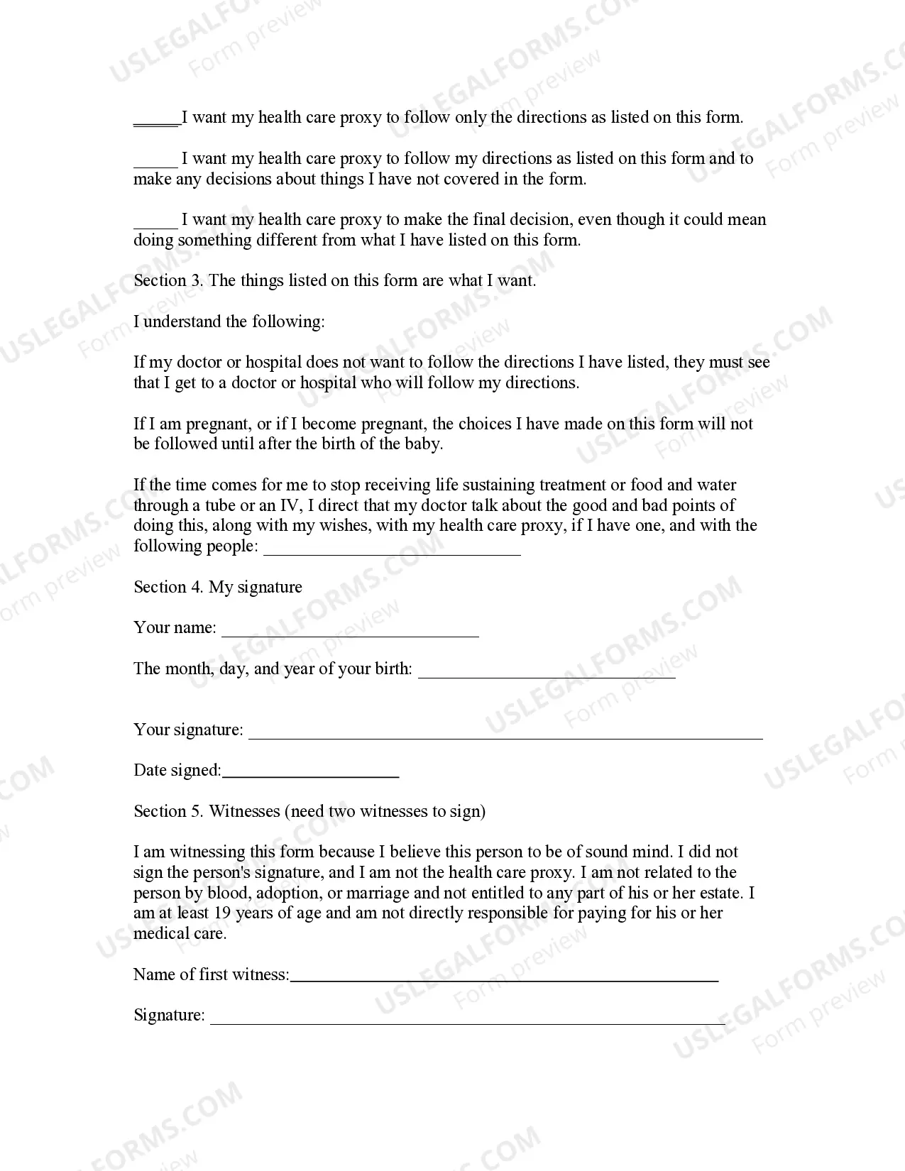 Preview Advance Health Care Directive - Living Will and Health Care Proxy - Statutory Form