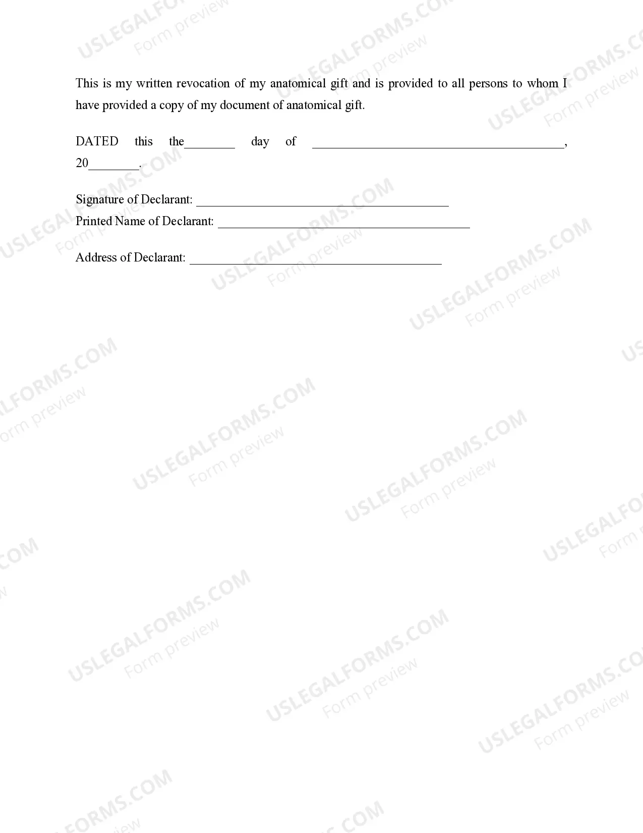 Preview Revocation of Anatomical Gift Donation