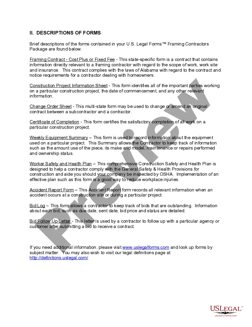 Preview Alabama Framing Contractor Package