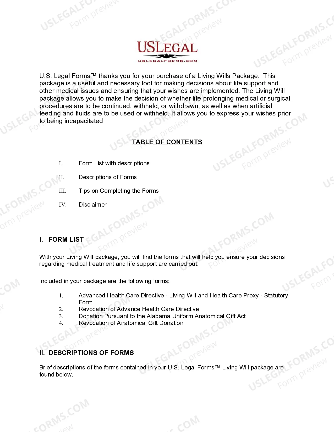 Preview Alabama Living Wills and Health Care Package