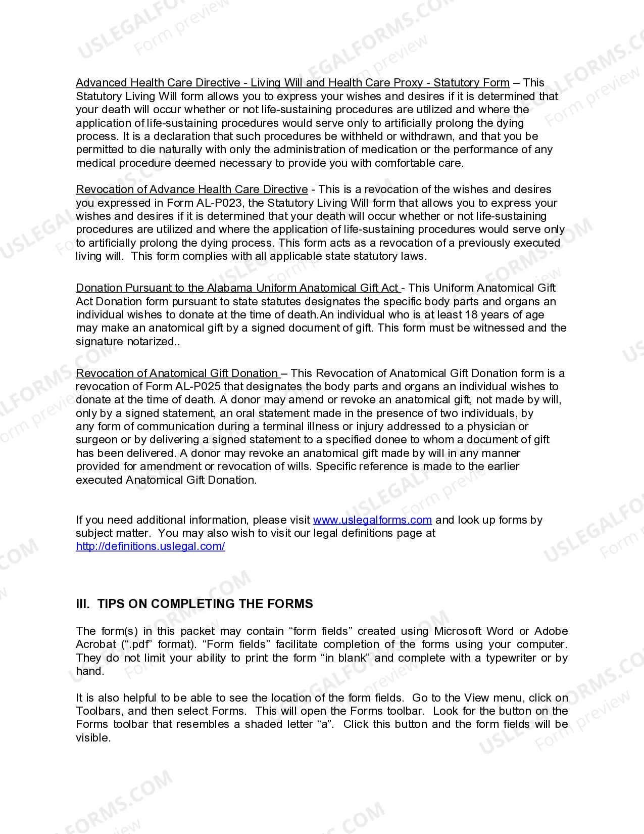 Preview Alabama Living Wills and Health Care Package