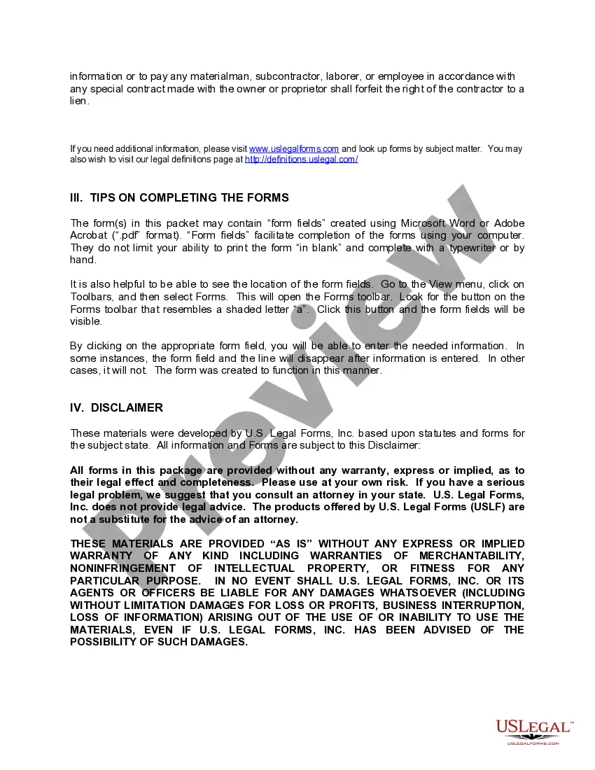 Preview Alabama Construction or Mechanics Lien Package - Individual