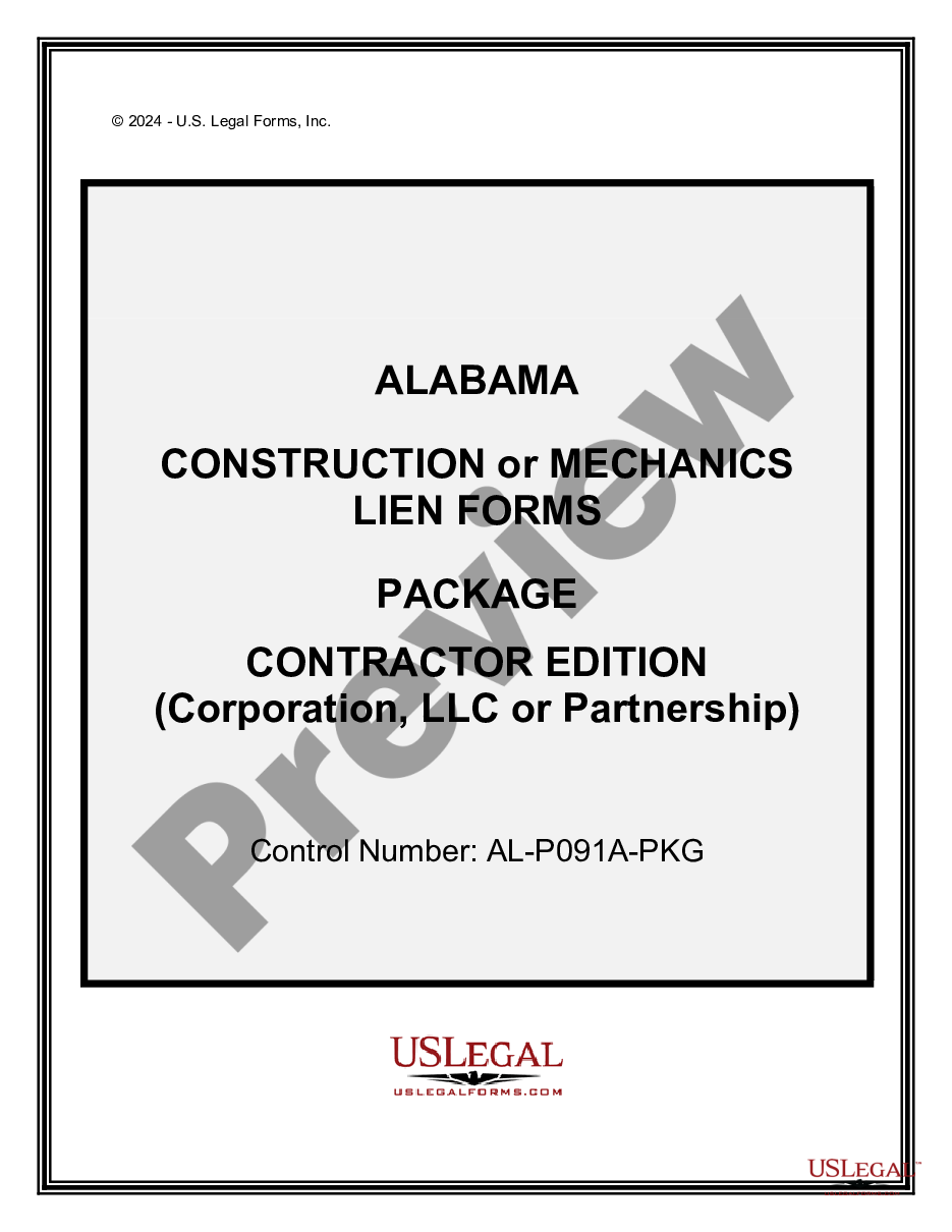 page 0 Alabama Construction or Mechanics Lien Package - Corporation preview