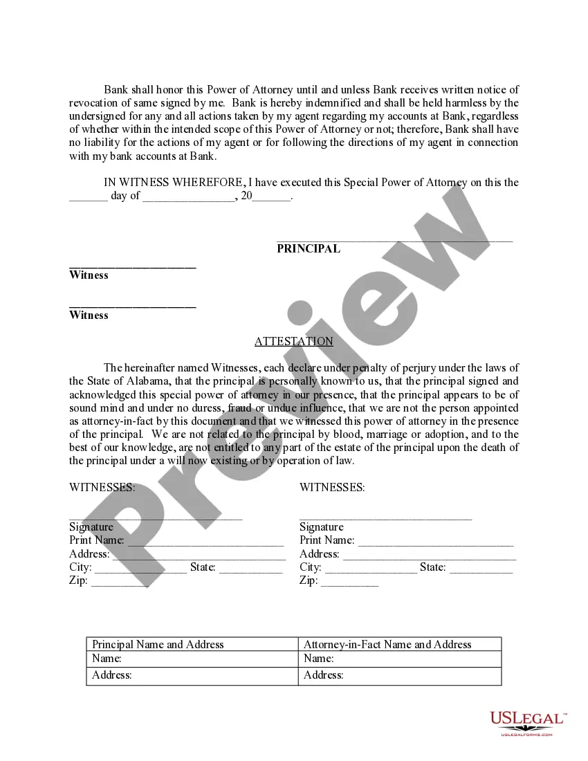 Get Special Durable Power of Attorney for Bank Account Matters Preview Special Durable Power of Attorney for Bank Account Matters