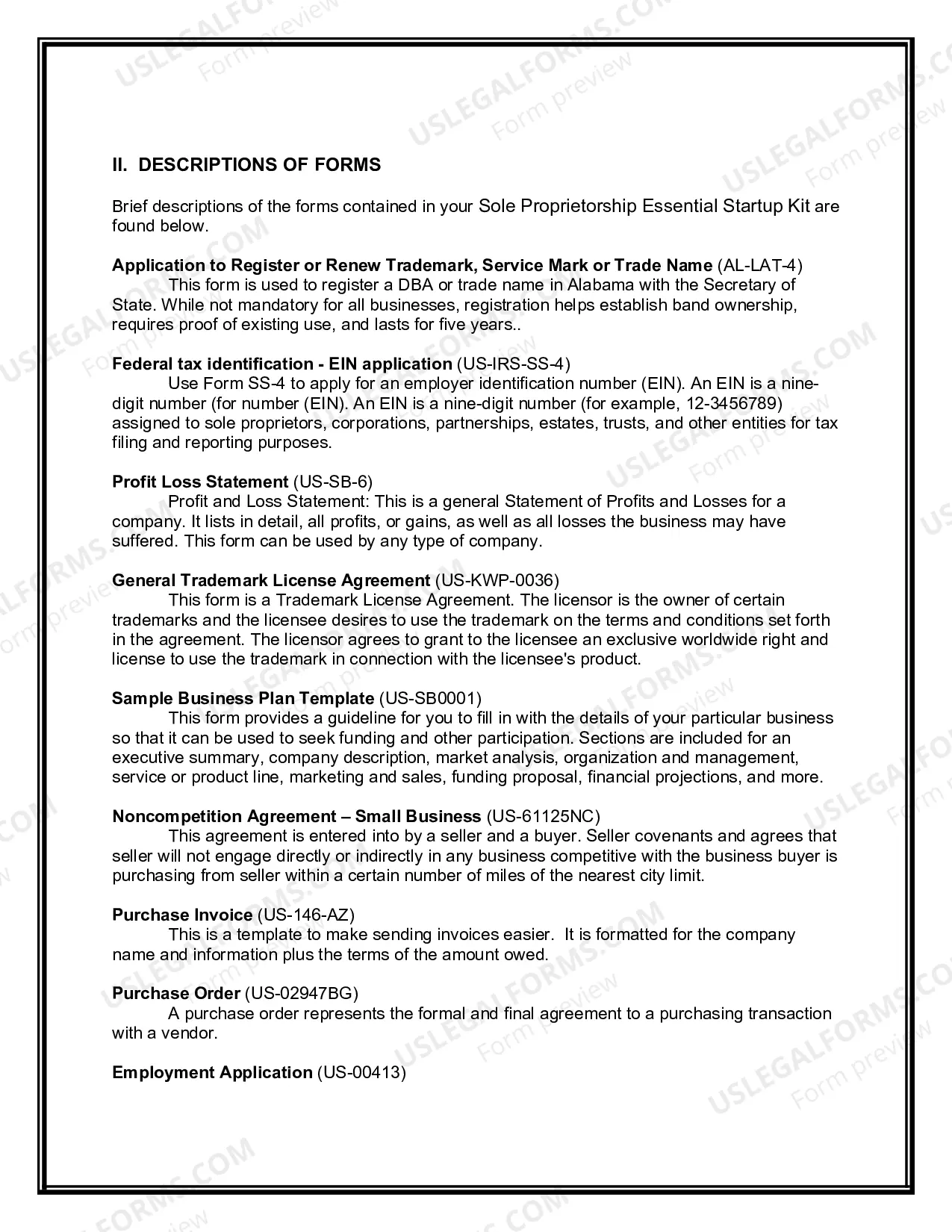 Preview Alabama Sole Proprietorship Essential Startup Kit