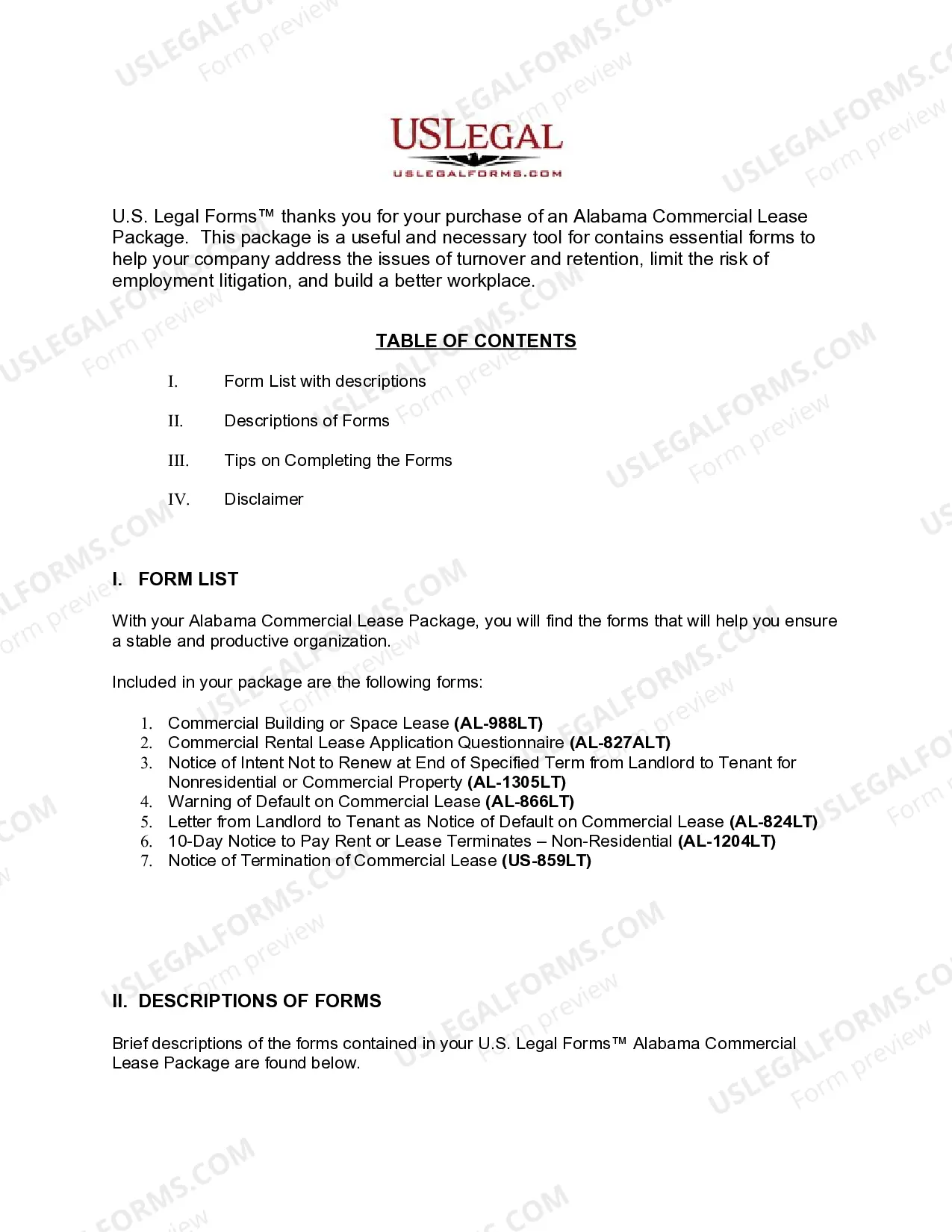Preview Alabama Commercial Lease Package