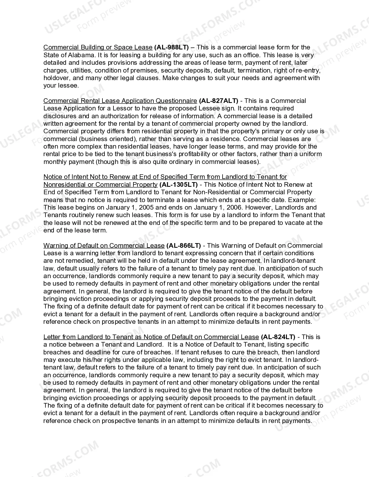 Preview Alabama Commercial Lease Package