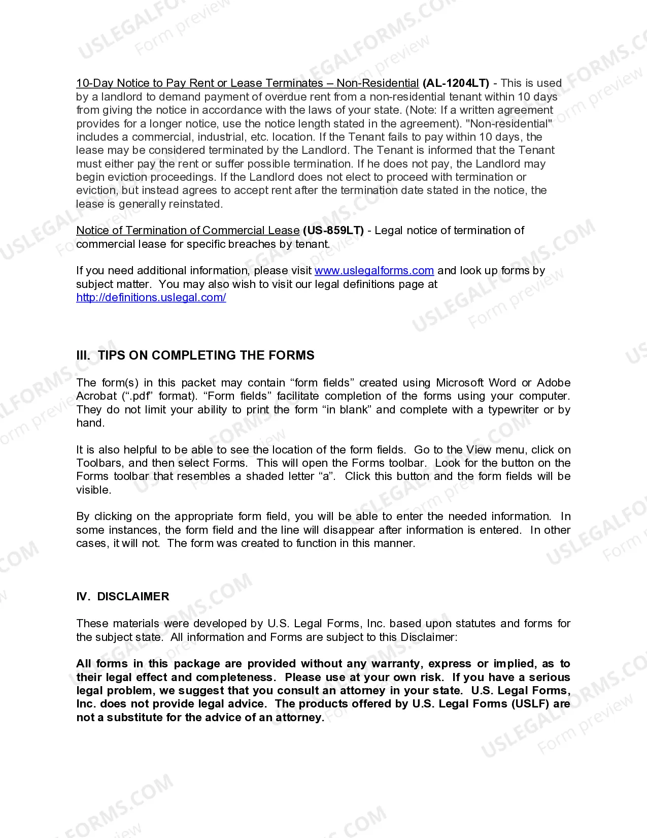 Preview Alabama Commercial Lease Package