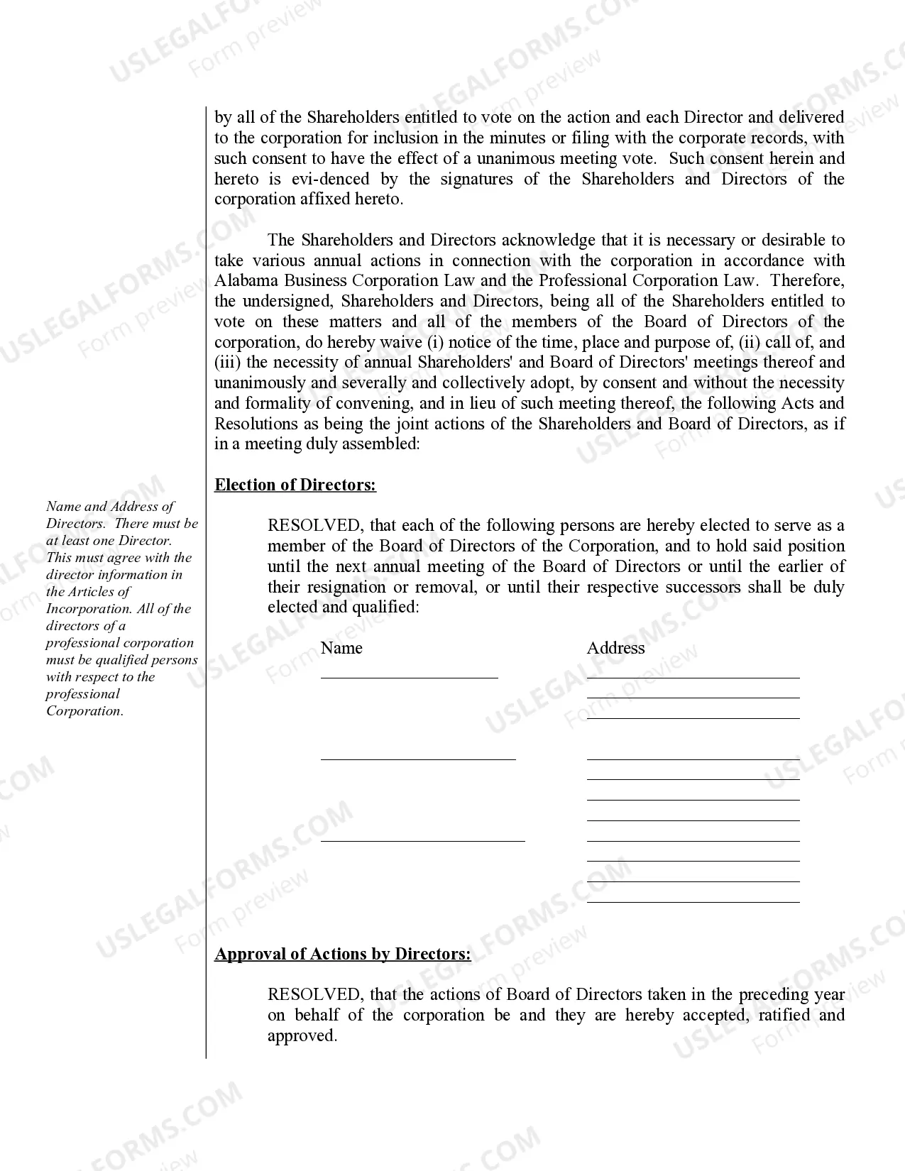 Preview Sample Annual Minutes for an Arkansas Professional Corporation