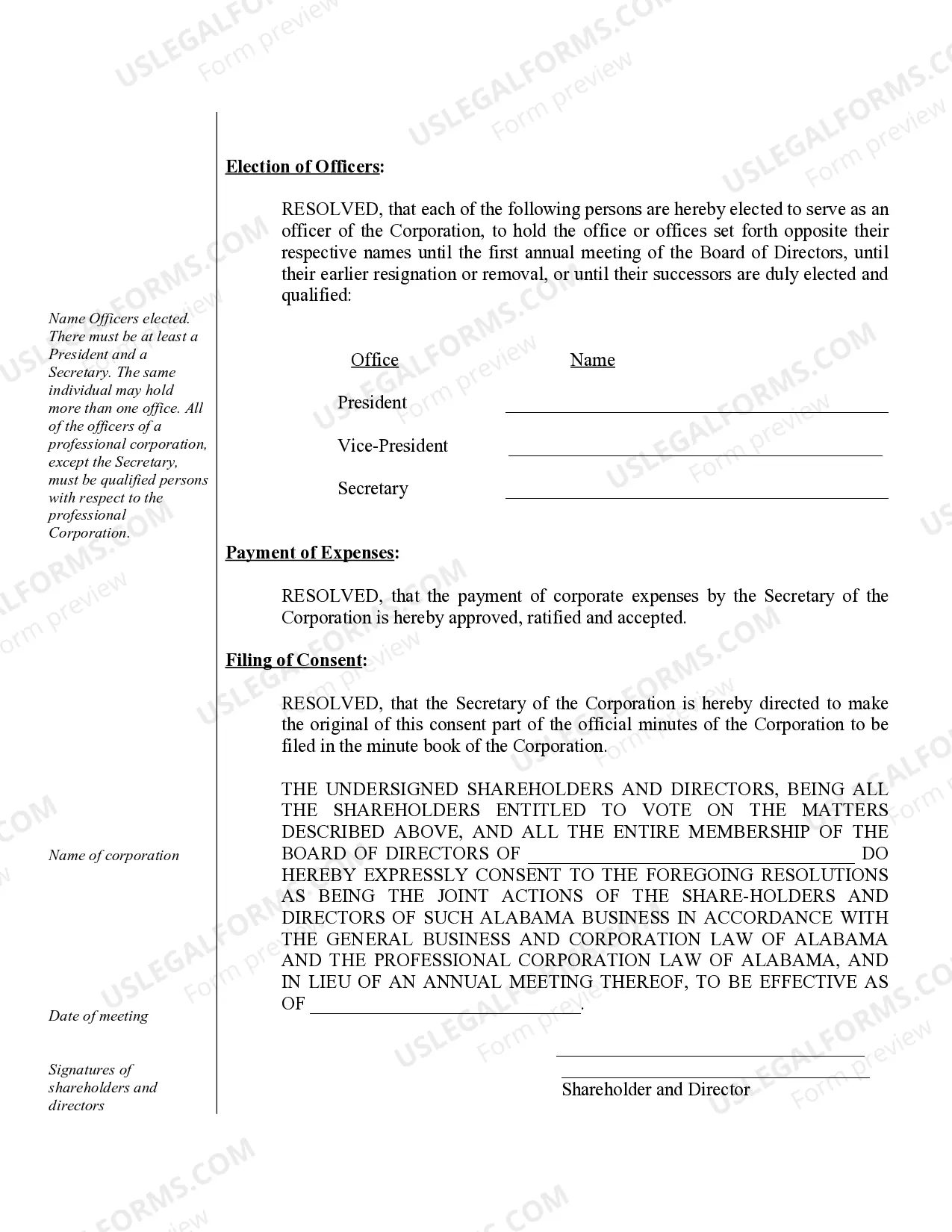 Preview Sample Annual Minutes for an Arkansas Professional Corporation