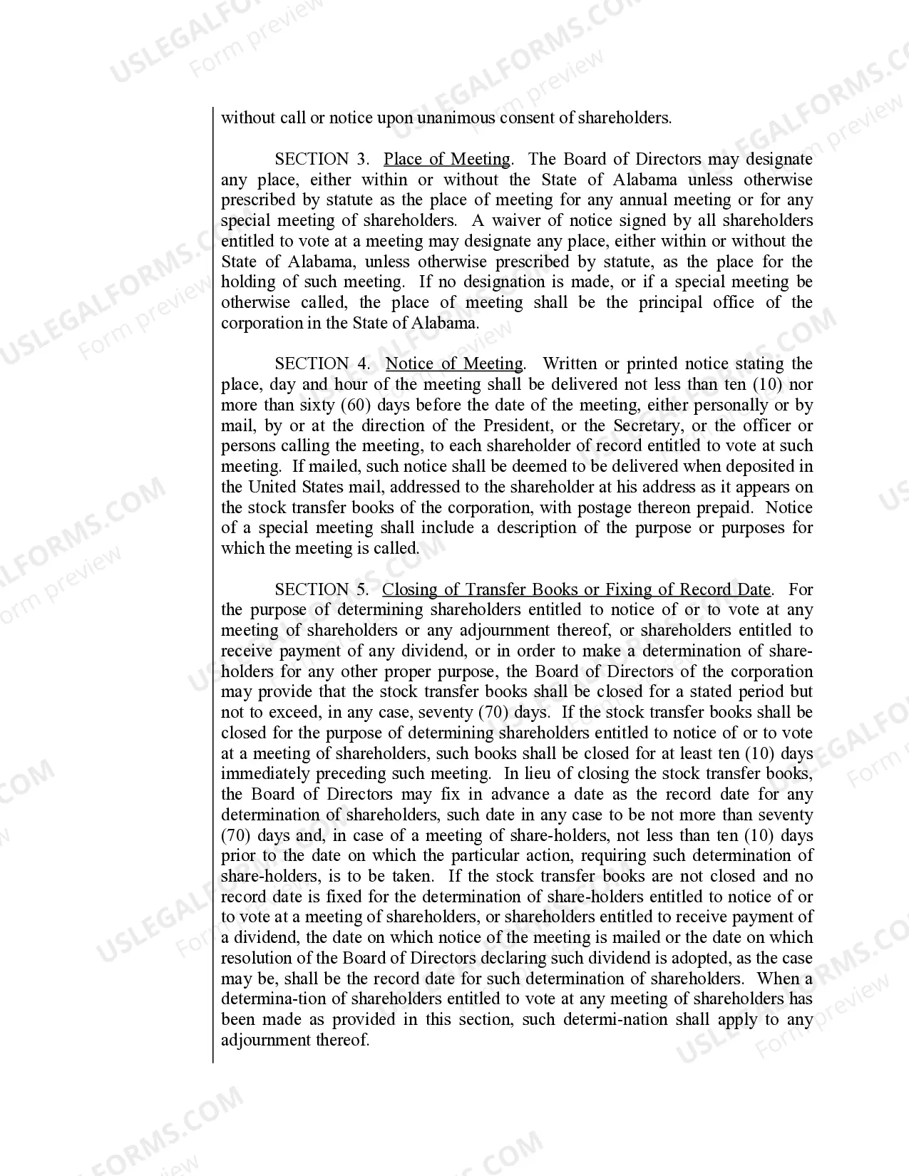 Preview Sample Bylaws for an Alabama Professional Corporation