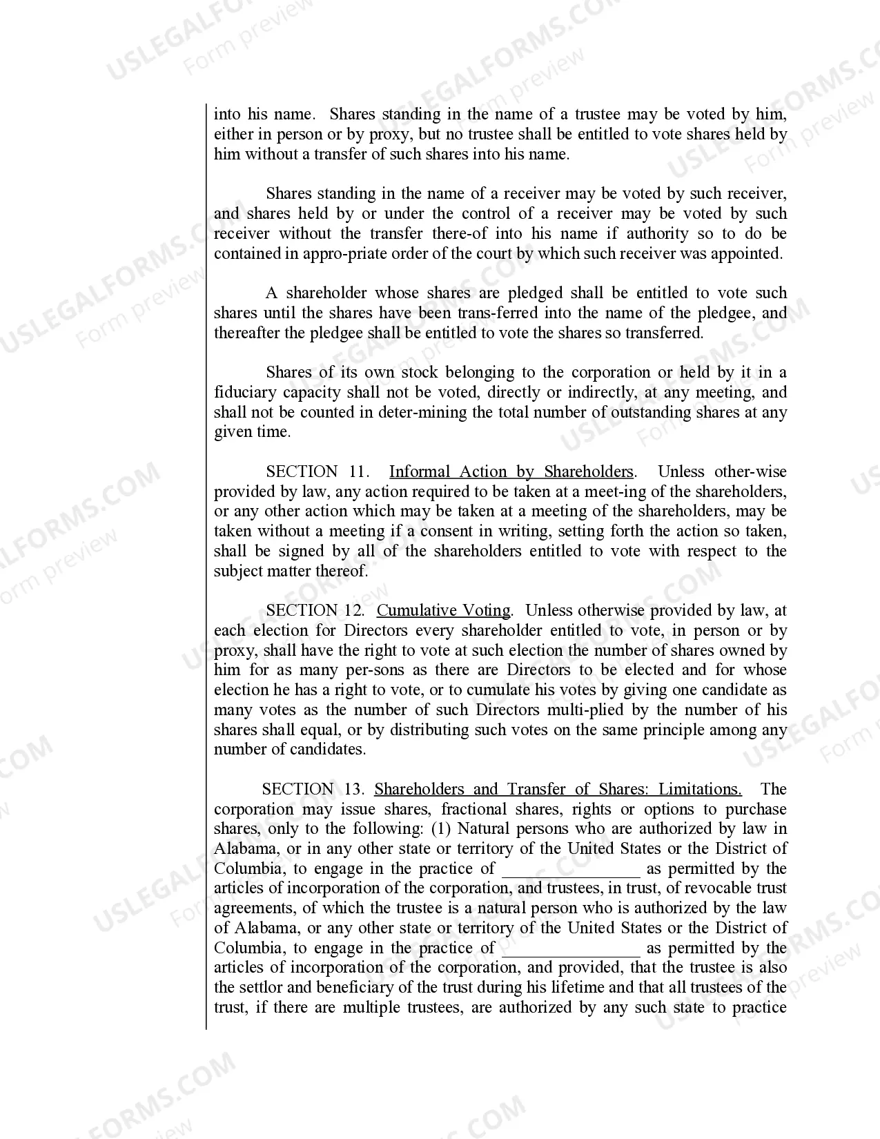 Preview Sample Bylaws for an Alabama Professional Corporation