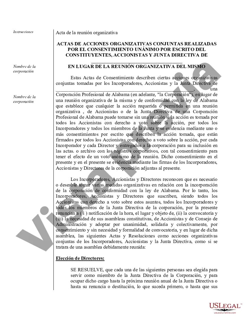 Preview Ejemplo de actas de organización para una corporación profesional de Alabama