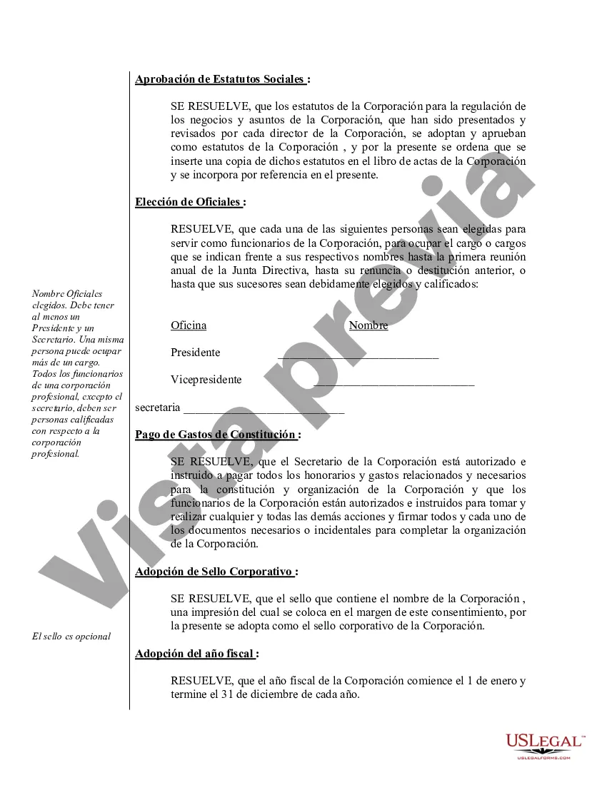 Preview Ejemplo de actas de organización para una corporación profesional de Alabama