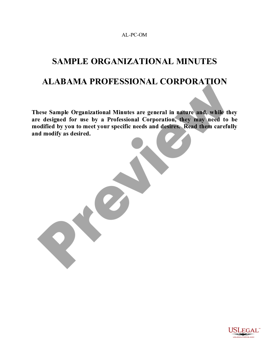 page 0 Sample Organizational Minutes for an Alabama Professional Corporation preview