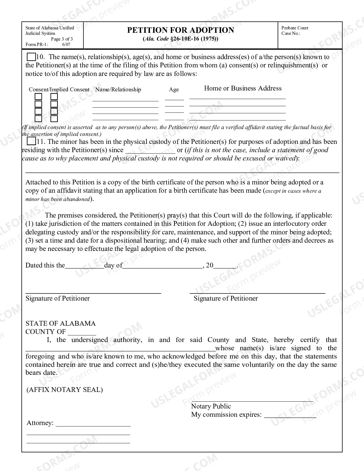 Preview Petition for Minor Adoption
