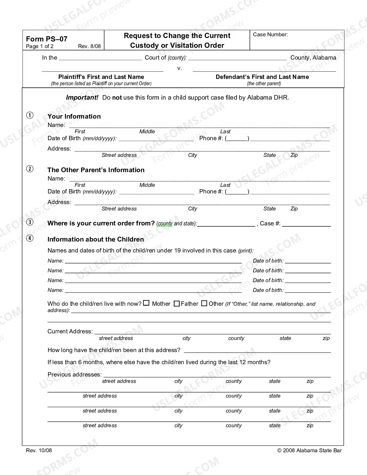 Preview Request to Change the Current Custody or Visitation Order