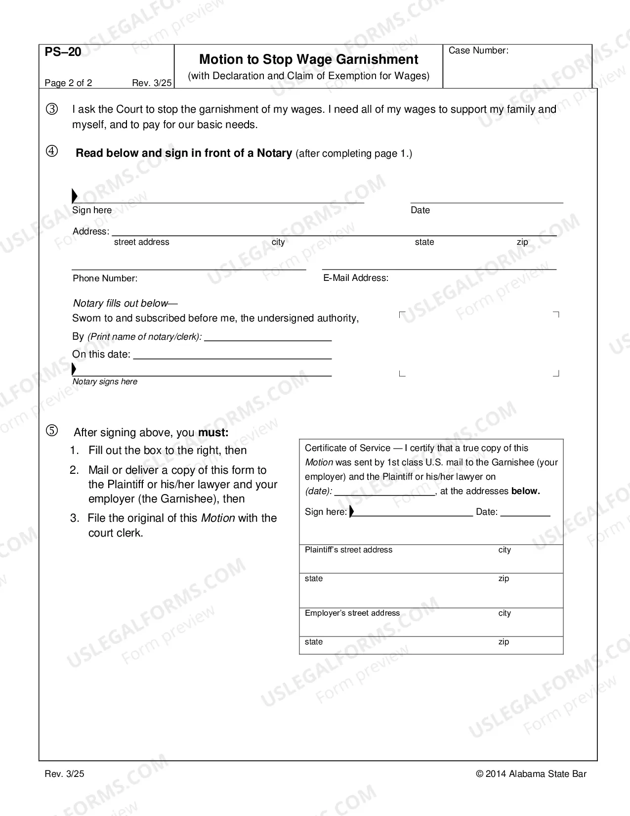 Preview Motion to Stop Wage Garnishment with Declaration and Claim of Exemption for Wages