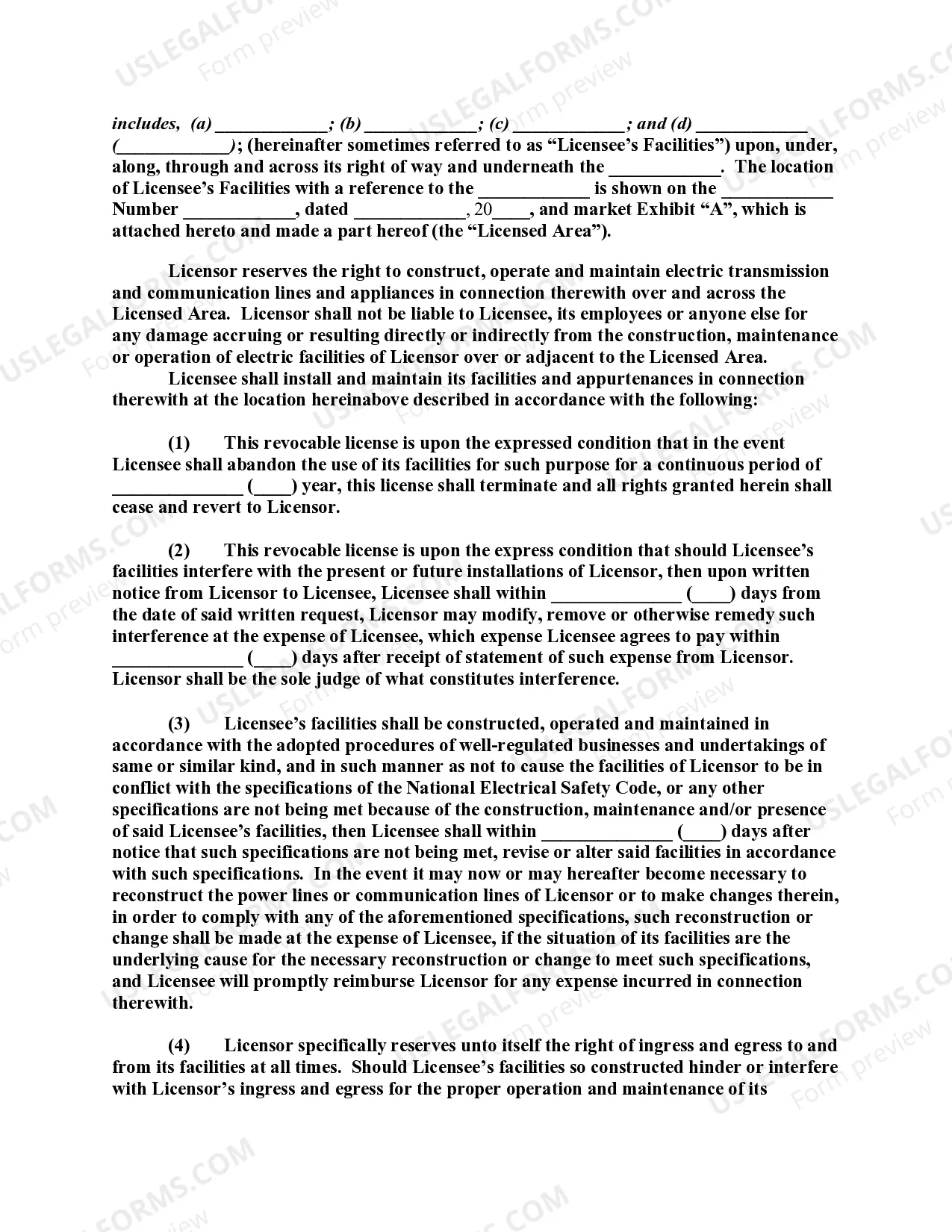 Preview Electric Transmission and Commission Lines and Appliances Easement License