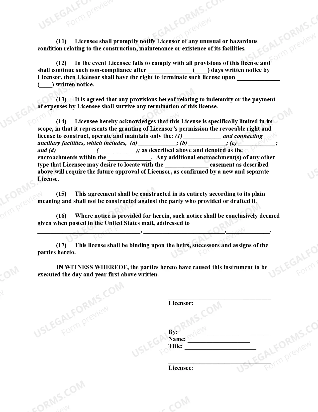 Preview Electric Transmission and Commission Lines and Appliances Easement License