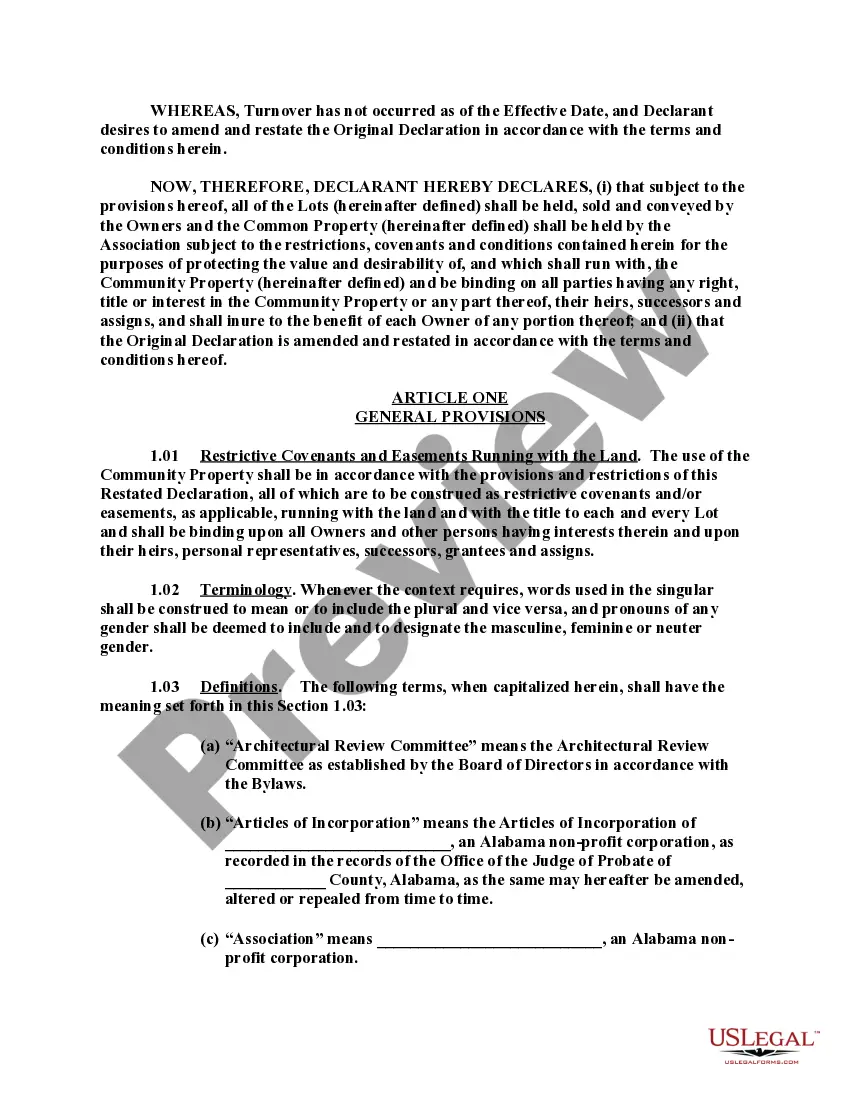 Preview Amended and Restated Declaration of Conditions, Covenants and Restrictions of Subdivision