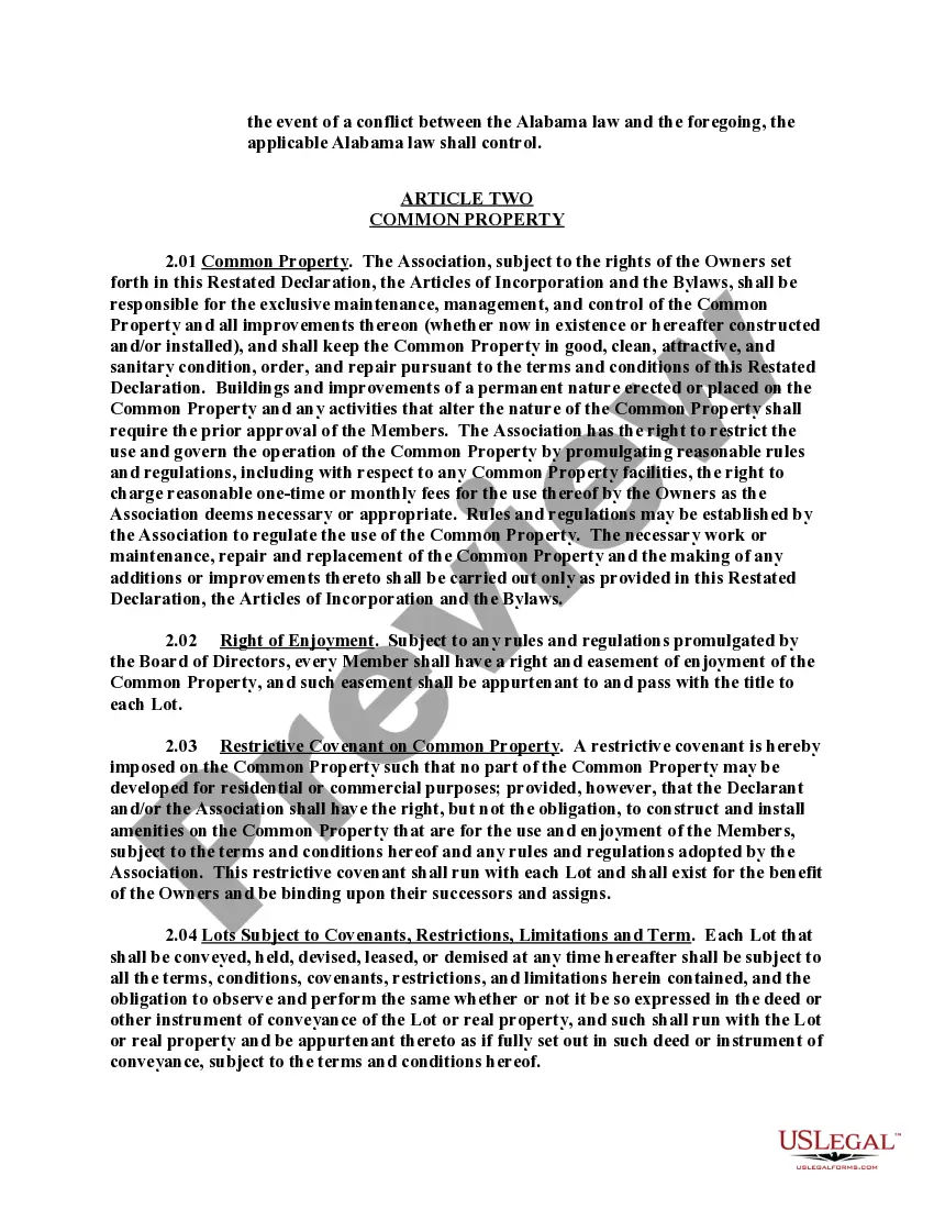 Preview Amended and Restated Declaration of Conditions, Covenants and Restrictions of Subdivision