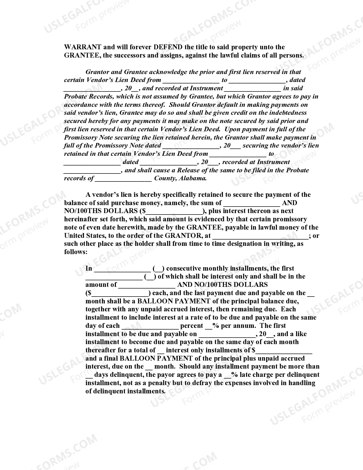 Preview Vendor's Lien Deed