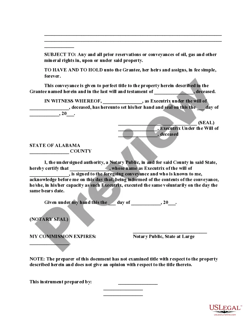 Preview Executrix Deed for Muniment of Title