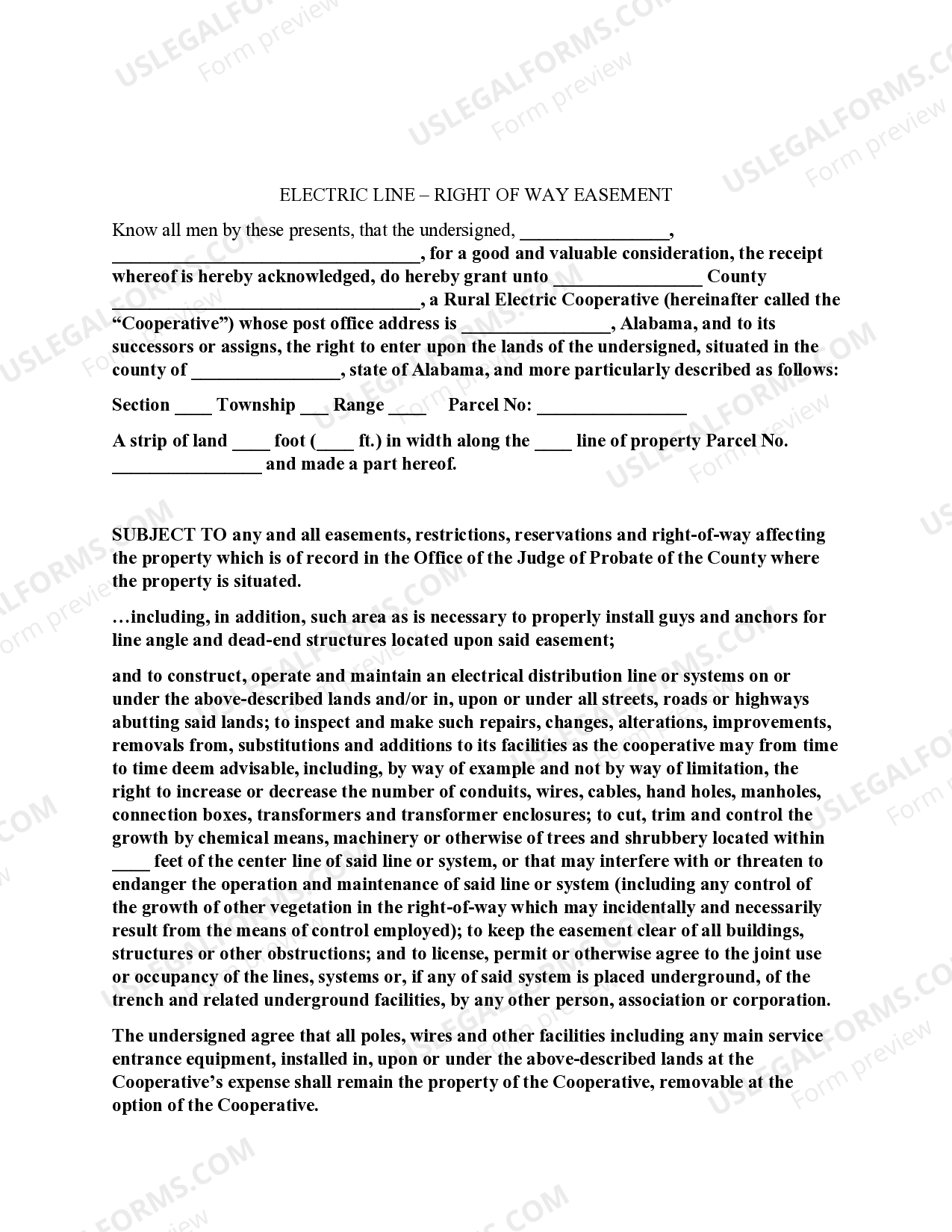 Alabama Electric Line Right of Way Easement Alabama Easement US
