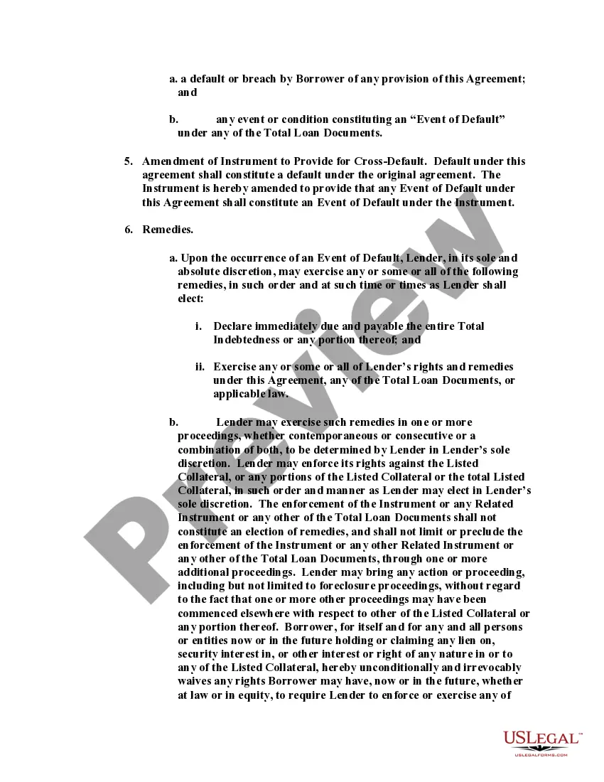 Get Cross-Collateralization Agreement and Amendment to Security Instrument Preview Cross-Collateralization Agreement and Amendment to Security Instrument
